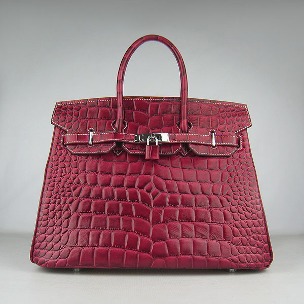 High Quality Fake Hermes Birkin 35CM Crocodile Veins Leather Bag Wine 6089 - Click Image to Close